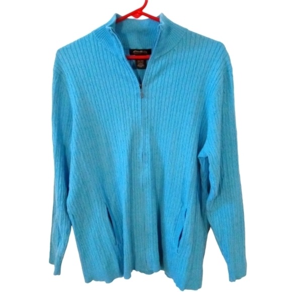 Cable Knit Full Zip Cardigan Eddie Bauer Teal Pocketed Granniecore  Layering XXL - Picture 1 of 15